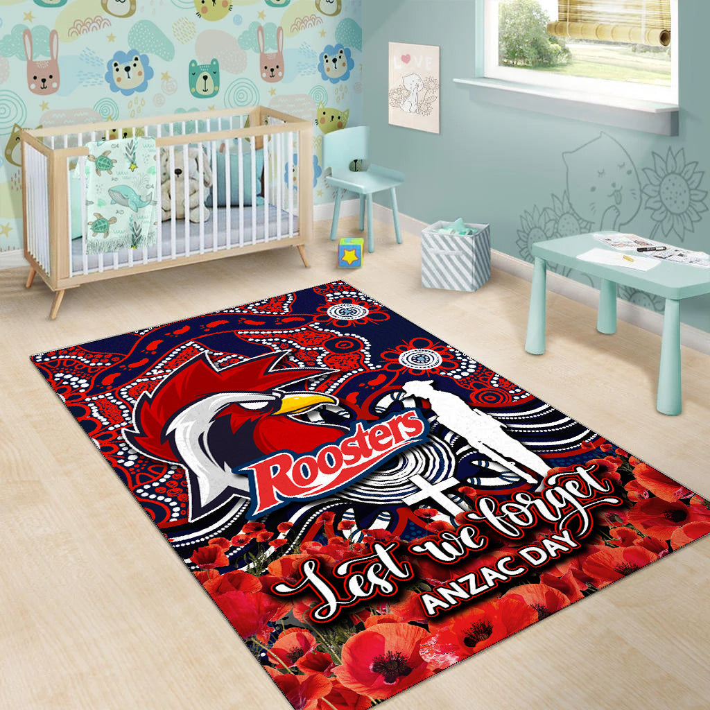 Roosters Area Rug ANZAC Day Poppy Flowers With Aboriginal - Vibe Hoodie Shop