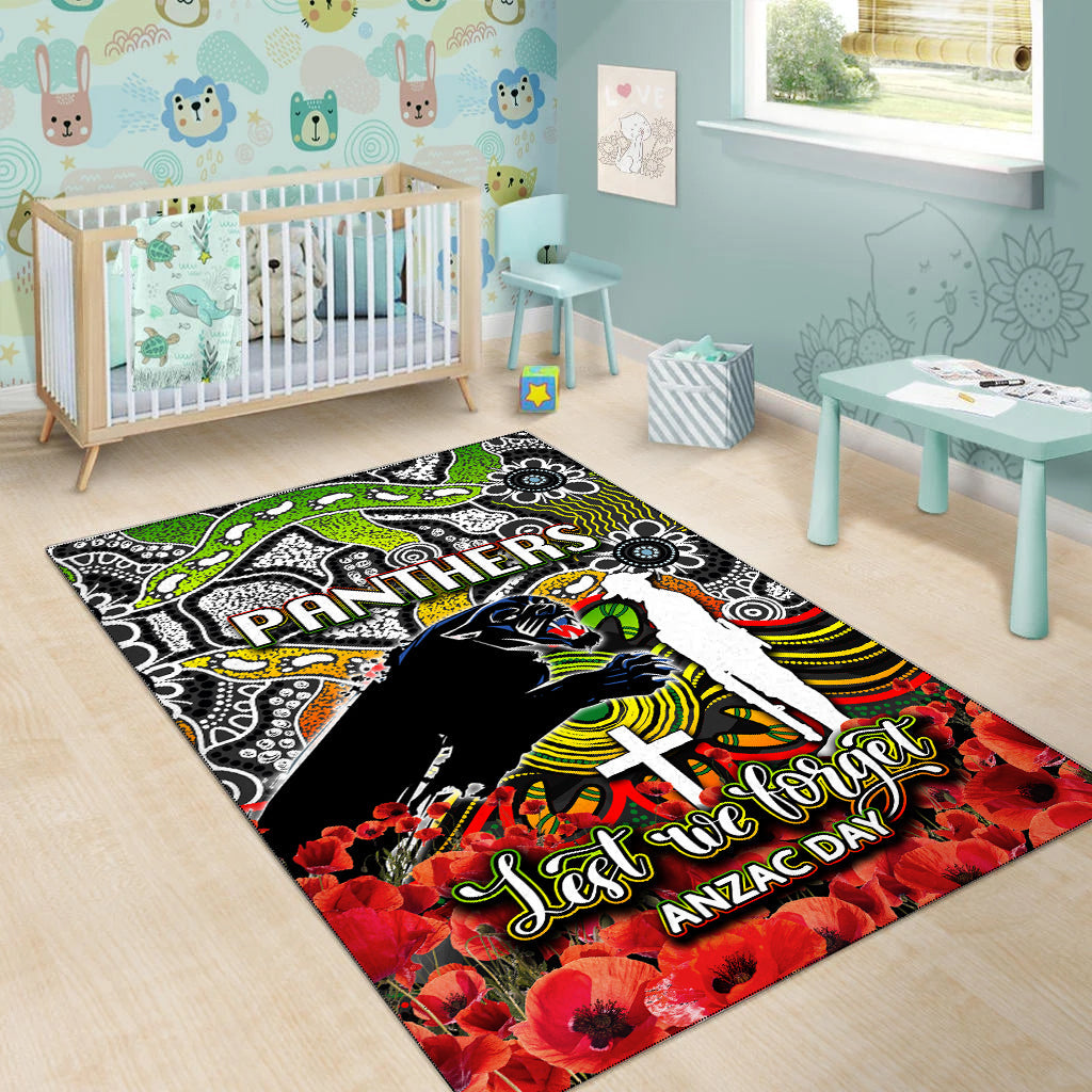 Panthers Area Rug ANZAC Day Poppy Flowers With Aboriginal - Vibe Hoodie Shop