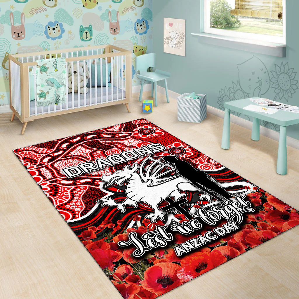 St. George Dragons Area Rug ANZAC Day Poppy Flowers With Aboriginal - Vibe Hoodie Shop