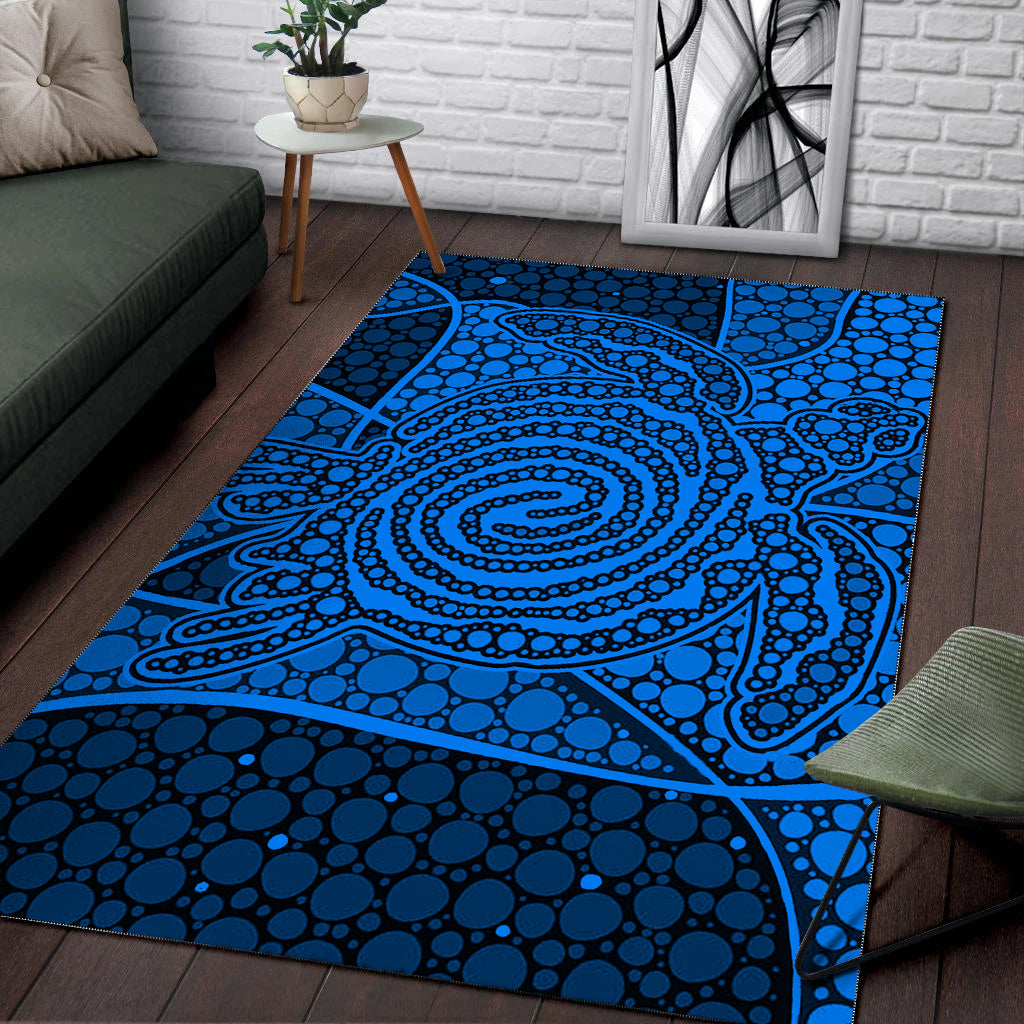 Turtle Area Rug Aboriginal Blue Style - Vibe Hoodie Shop