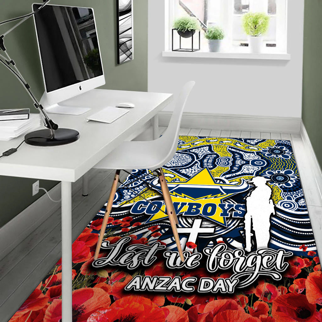 Cowboys Area Rug ANZAC Day Poppy Flowers With Aboriginal - Vibe Hoodie Shop