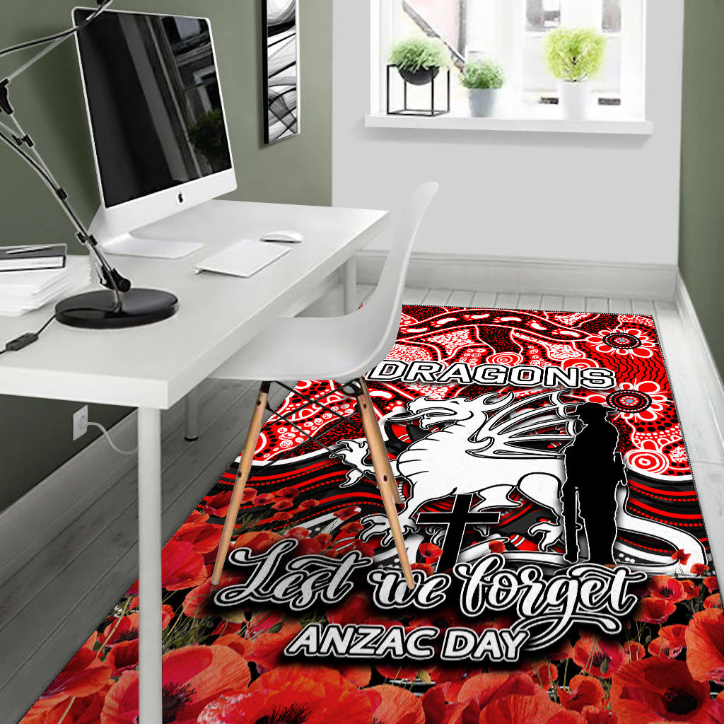 St. George Dragons Area Rug ANZAC Day Poppy Flowers With Aboriginal - Vibe Hoodie Shop