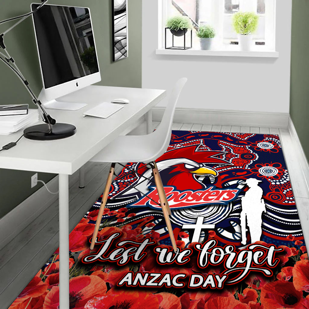 Roosters Area Rug ANZAC Day Poppy Flowers With Aboriginal - Vibe Hoodie Shop