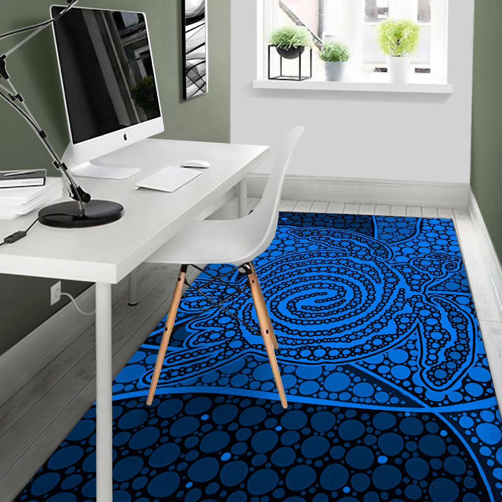 Turtle Area Rug Aboriginal Blue Style - Vibe Hoodie Shop