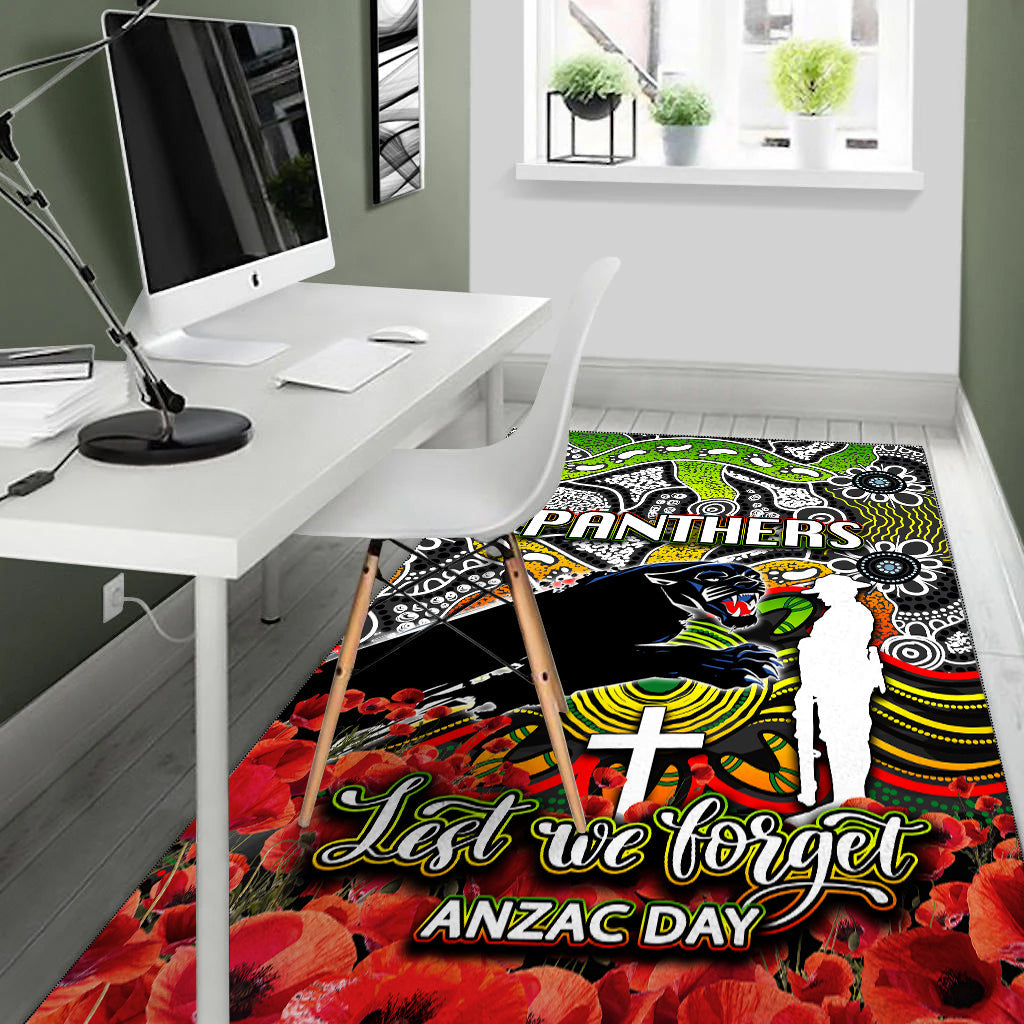 Panthers Area Rug ANZAC Day Poppy Flowers With Aboriginal - Vibe Hoodie Shop