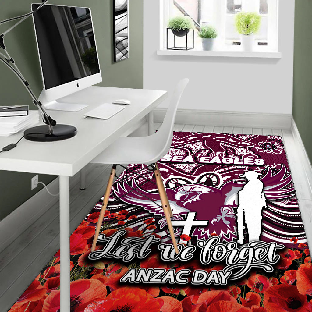 Sea Eagles Area Rug ANZAC Day Poppy Flowers With Aboriginal - Vibe Hoodie Shop