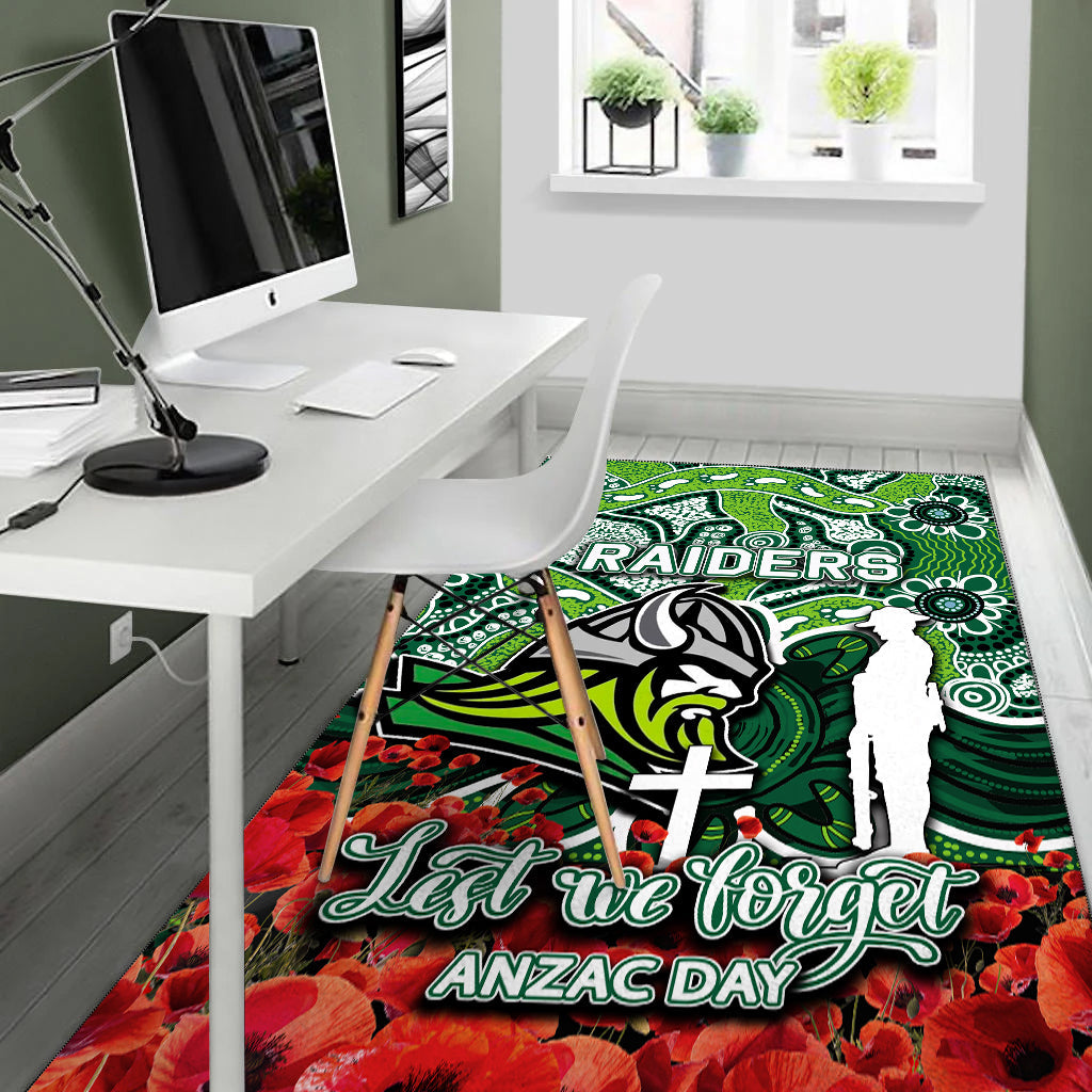 Raiders Area Rug ANZAC Day Poppy Flowers With Aboriginal - Vibe Hoodie Shop