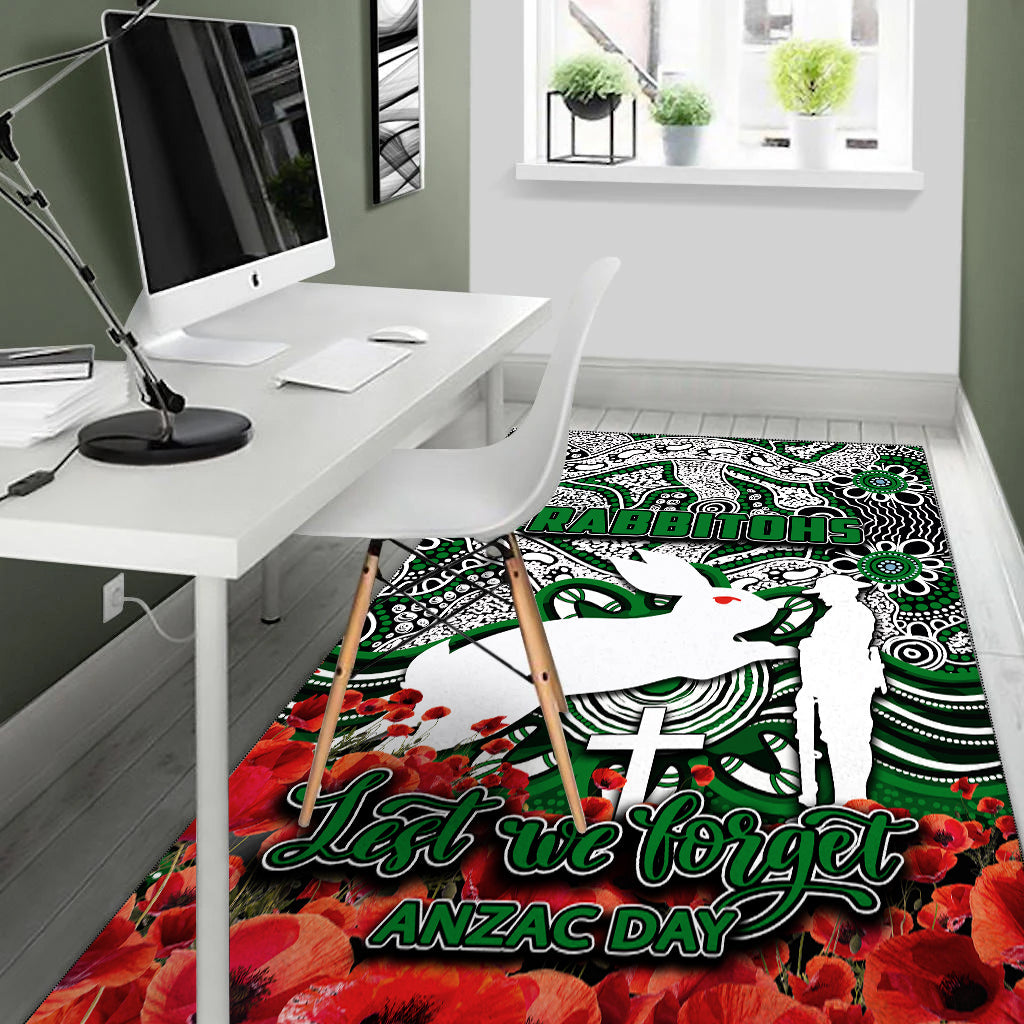 Rabbitohs Area Rug ANZAC Day Poppy Flowers With Aboriginal - Vibe Hoodie Shop