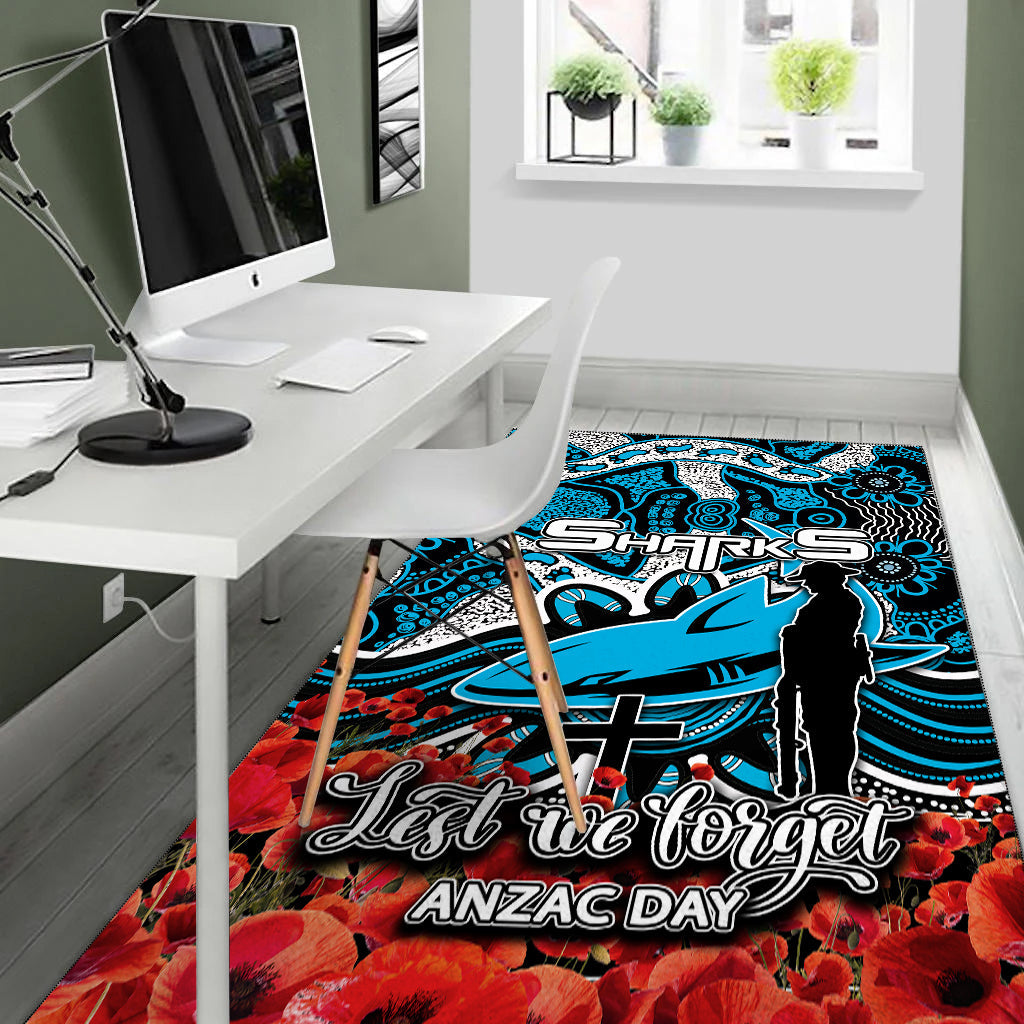 Sharks Area Rug ANZAC Day Poppy Flowers With Aboriginal - Vibe Hoodie Shop