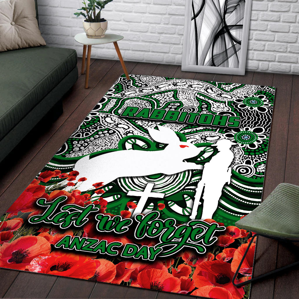 Rabbitohs Area Rug ANZAC Day Poppy Flowers With Aboriginal - Vibe Hoodie Shop