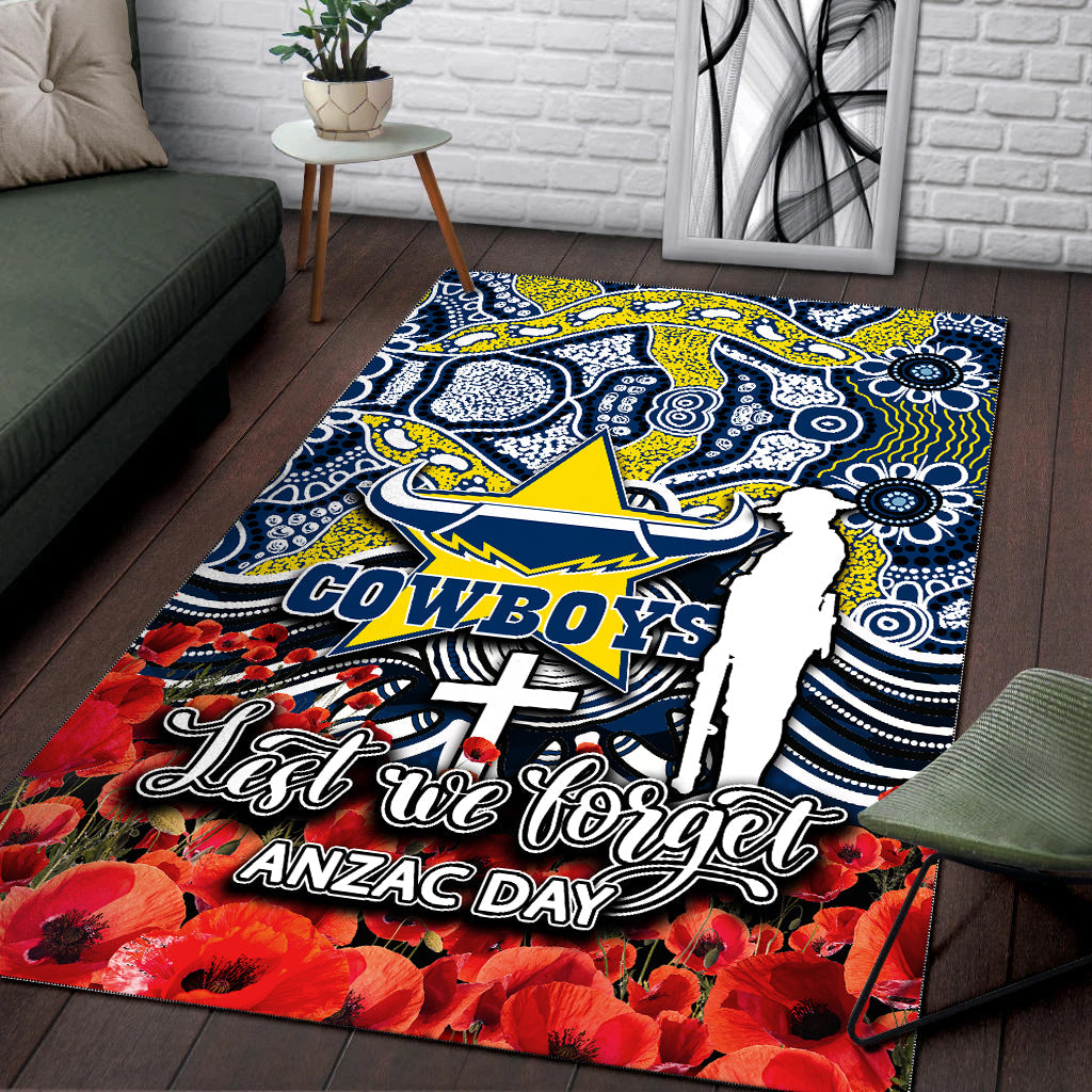 Cowboys Area Rug ANZAC Day Poppy Flowers With Aboriginal - Vibe Hoodie Shop