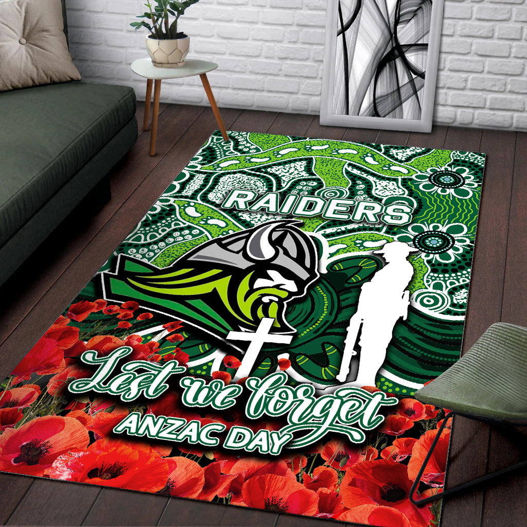 Raiders Area Rug ANZAC Day Poppy Flowers With Aboriginal - Vibe Hoodie Shop