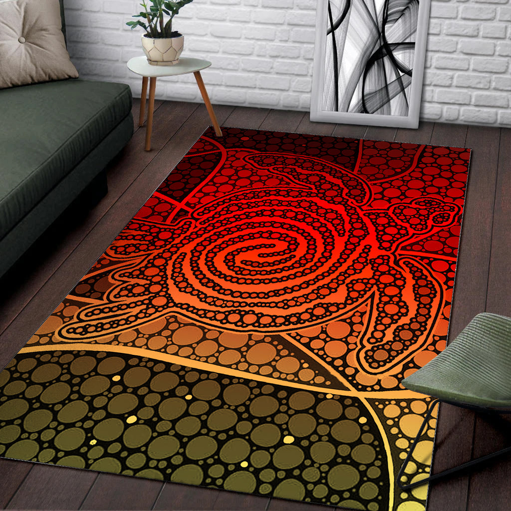 Turtle Area Rug Aboriginal Red Style - Vibe Hoodie Shop