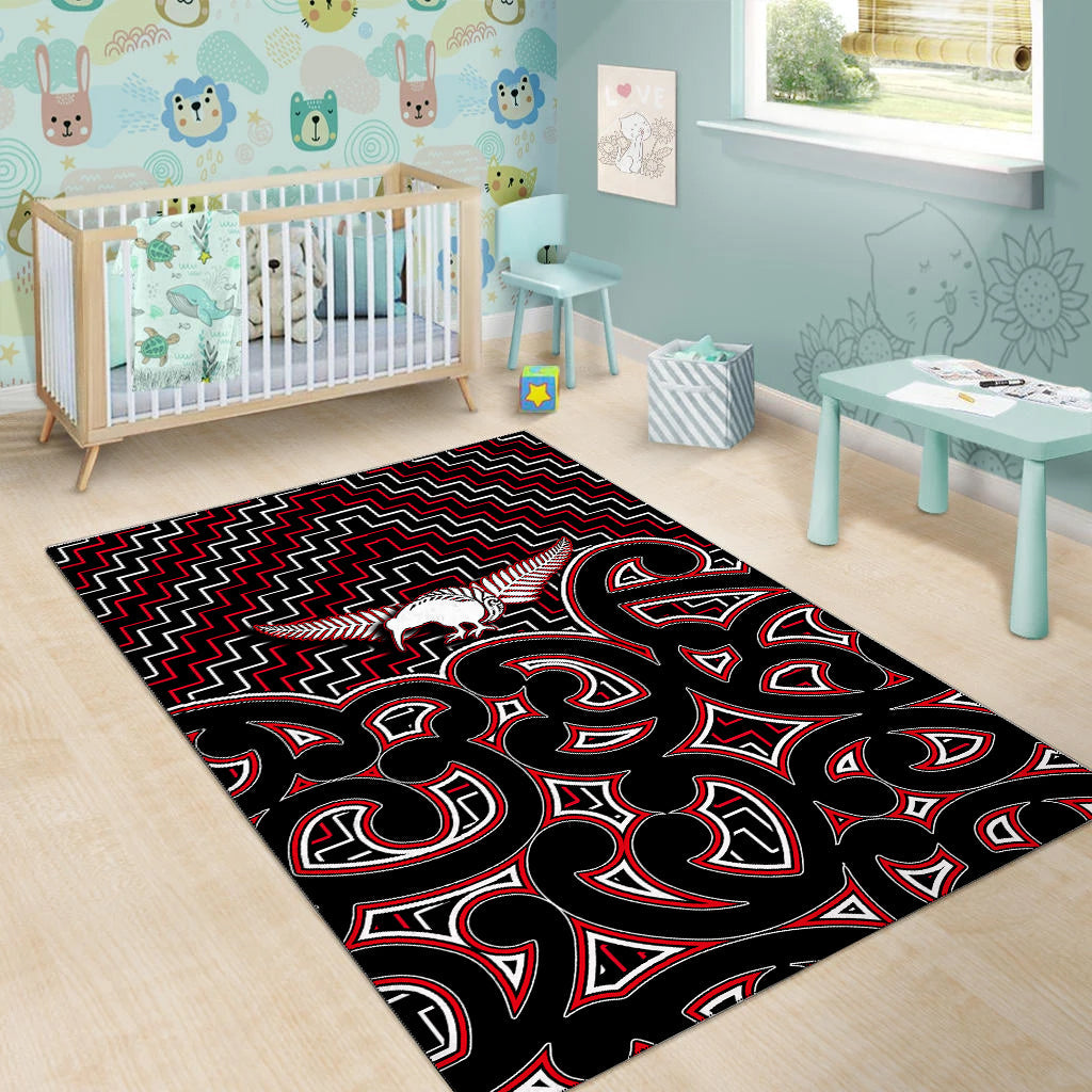 New Zealand Area Rug Maori Graphic Tee patterns Red - Vibe Hoodie Shop