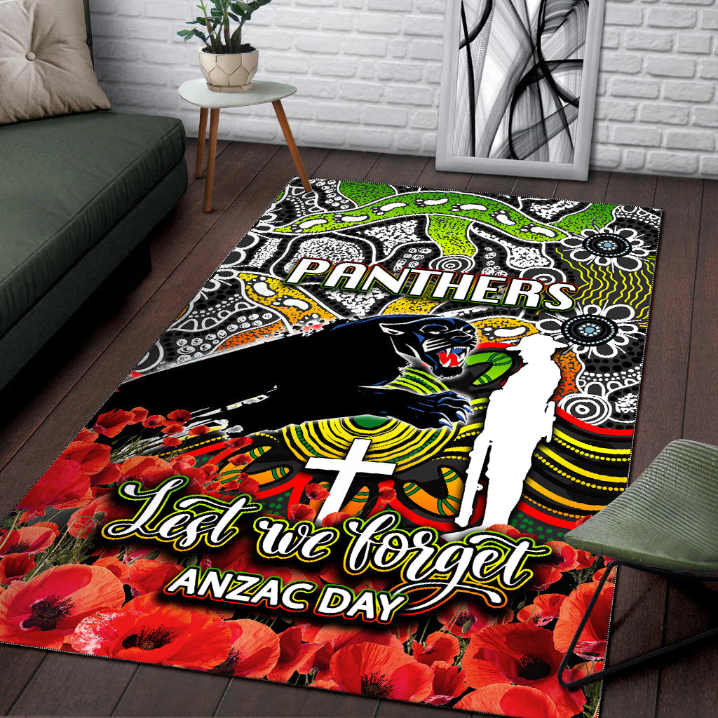 Panthers Area Rug ANZAC Day Poppy Flowers With Aboriginal - Vibe Hoodie Shop