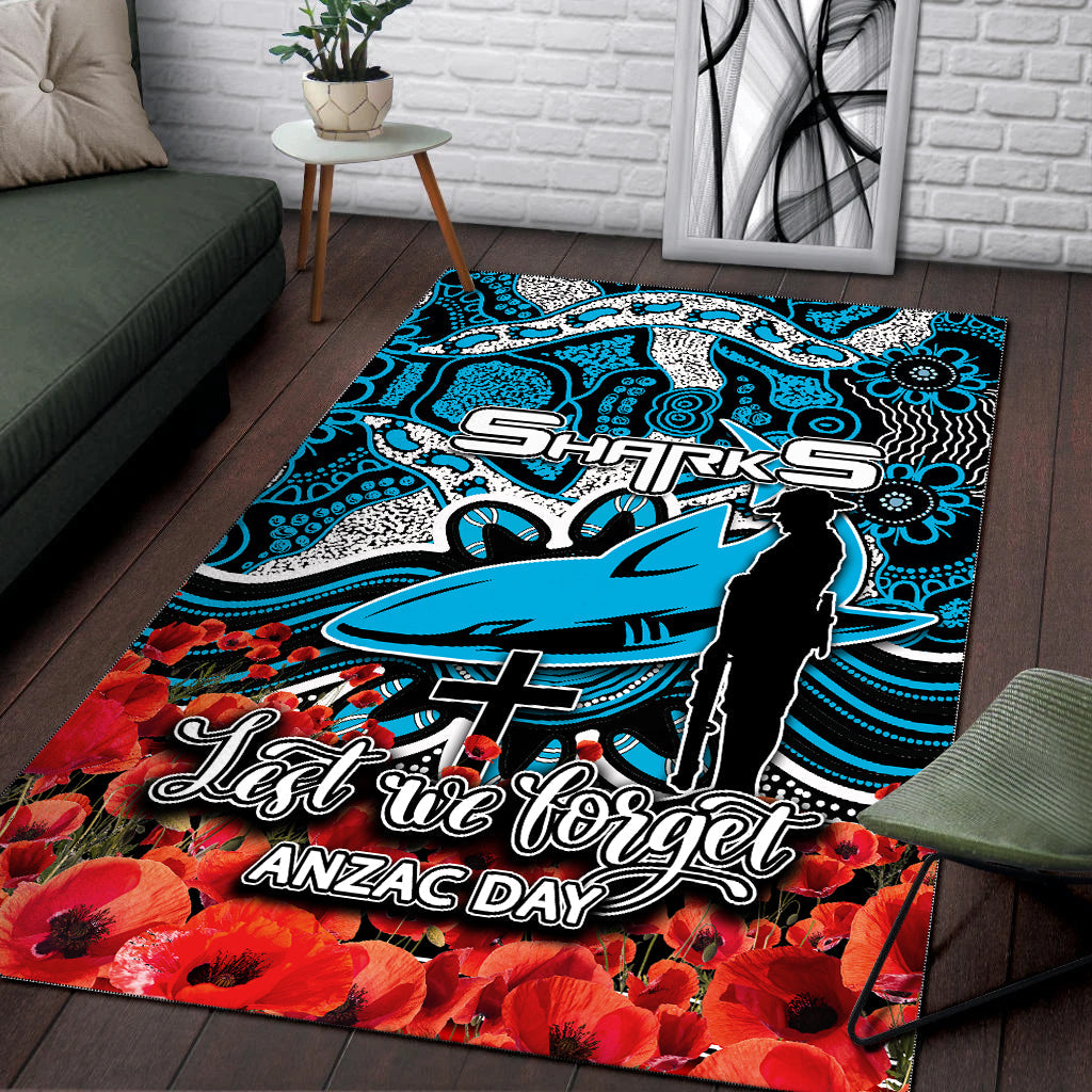 Sharks Area Rug ANZAC Day Poppy Flowers With Aboriginal - Vibe Hoodie Shop