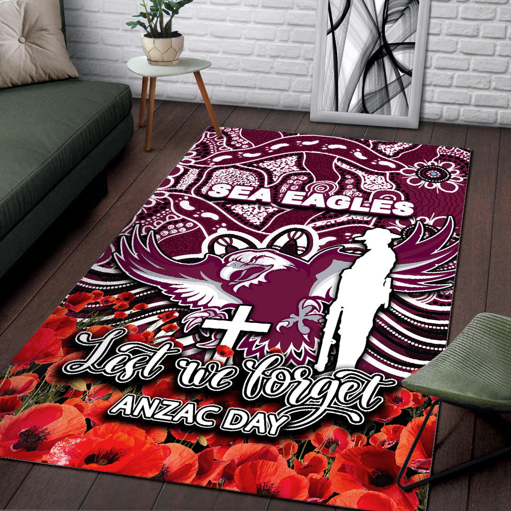 Sea Eagles Area Rug ANZAC Day Poppy Flowers With Aboriginal - Vibe Hoodie Shop