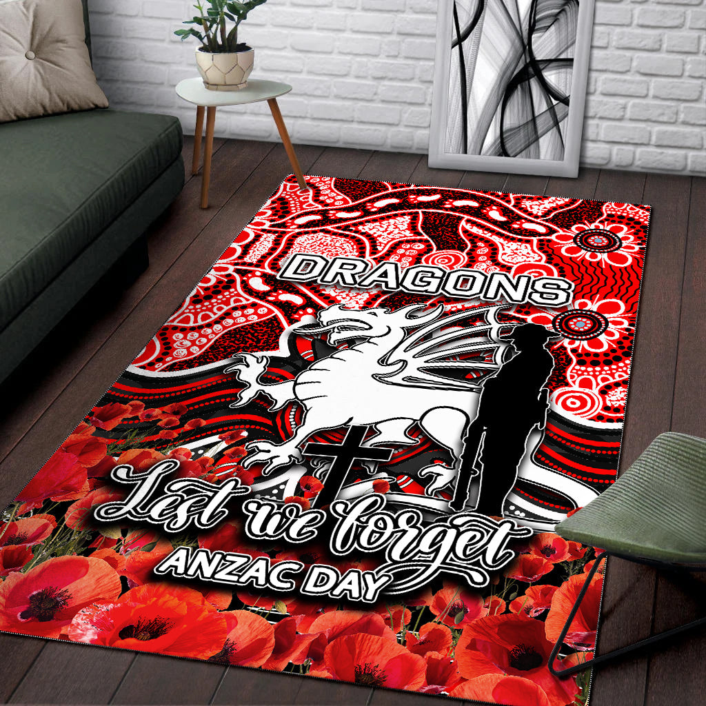 St. George Dragons Area Rug ANZAC Day Poppy Flowers With Aboriginal - Vibe Hoodie Shop