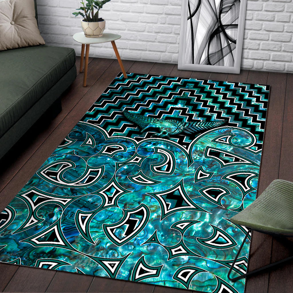 New Zealand Area Rug Maori Graphic Tee patterns Paua Shell - Vibe Hoodie Shop