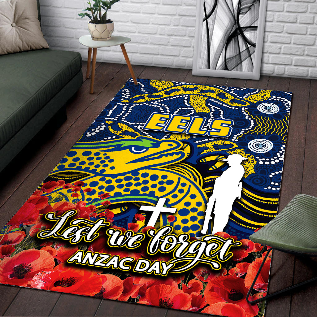 Eels Area Rug ANZAC Day Poppy Flowers With Aboriginal - Vibe Hoodie Shop