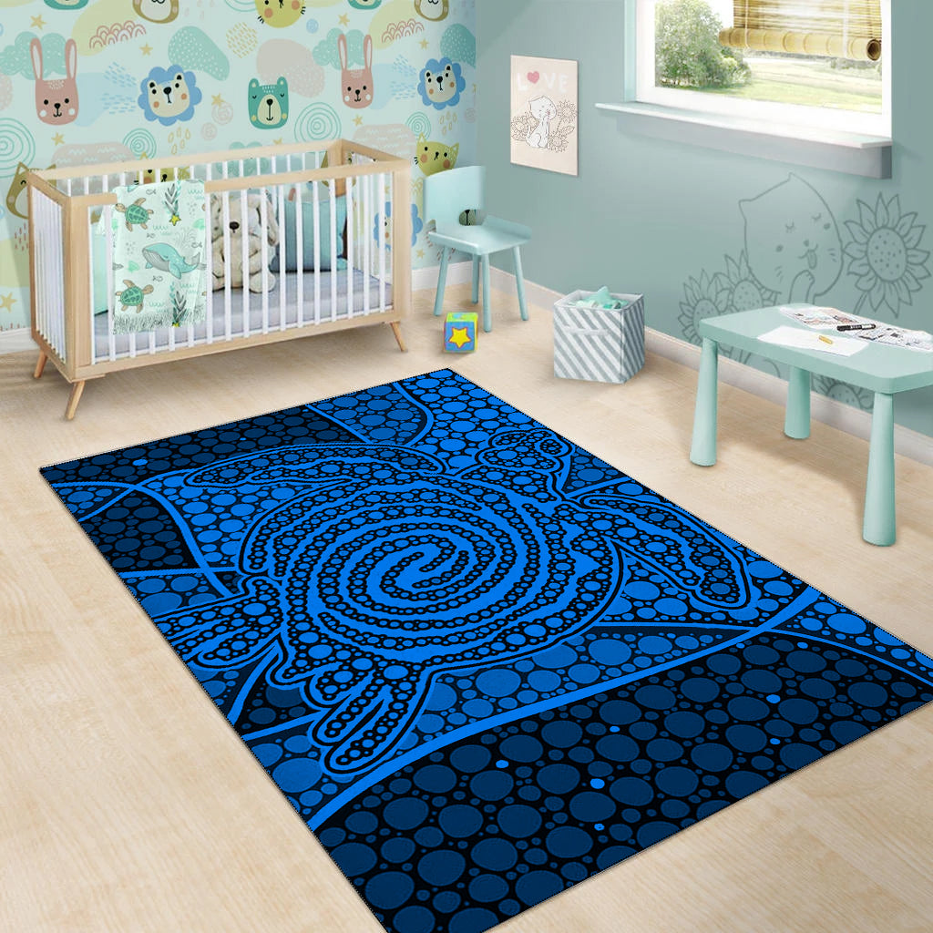 Turtle Area Rug Aboriginal Blue Style - Vibe Hoodie Shop