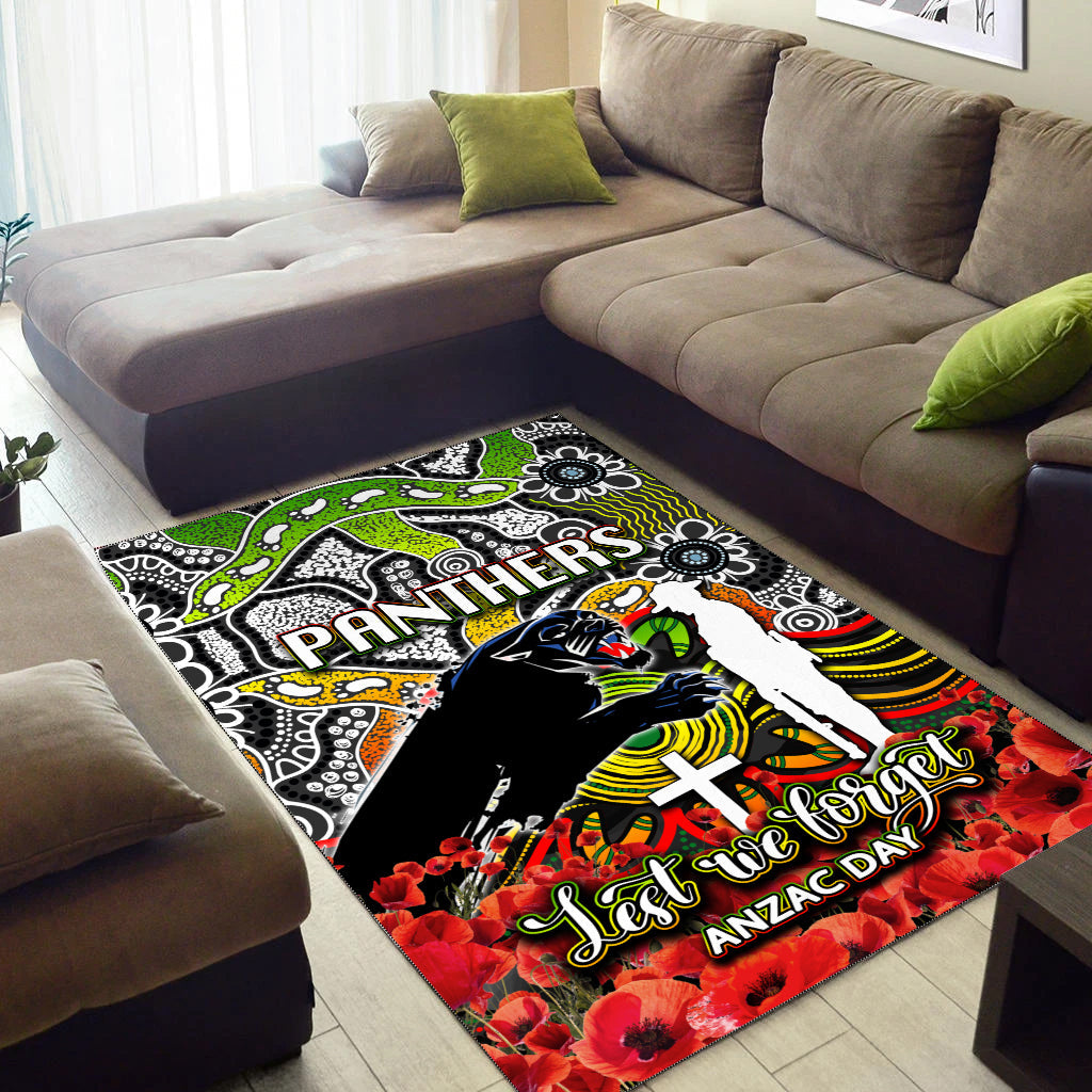 Panthers Area Rug ANZAC Day Poppy Flowers With Aboriginal - Vibe Hoodie Shop