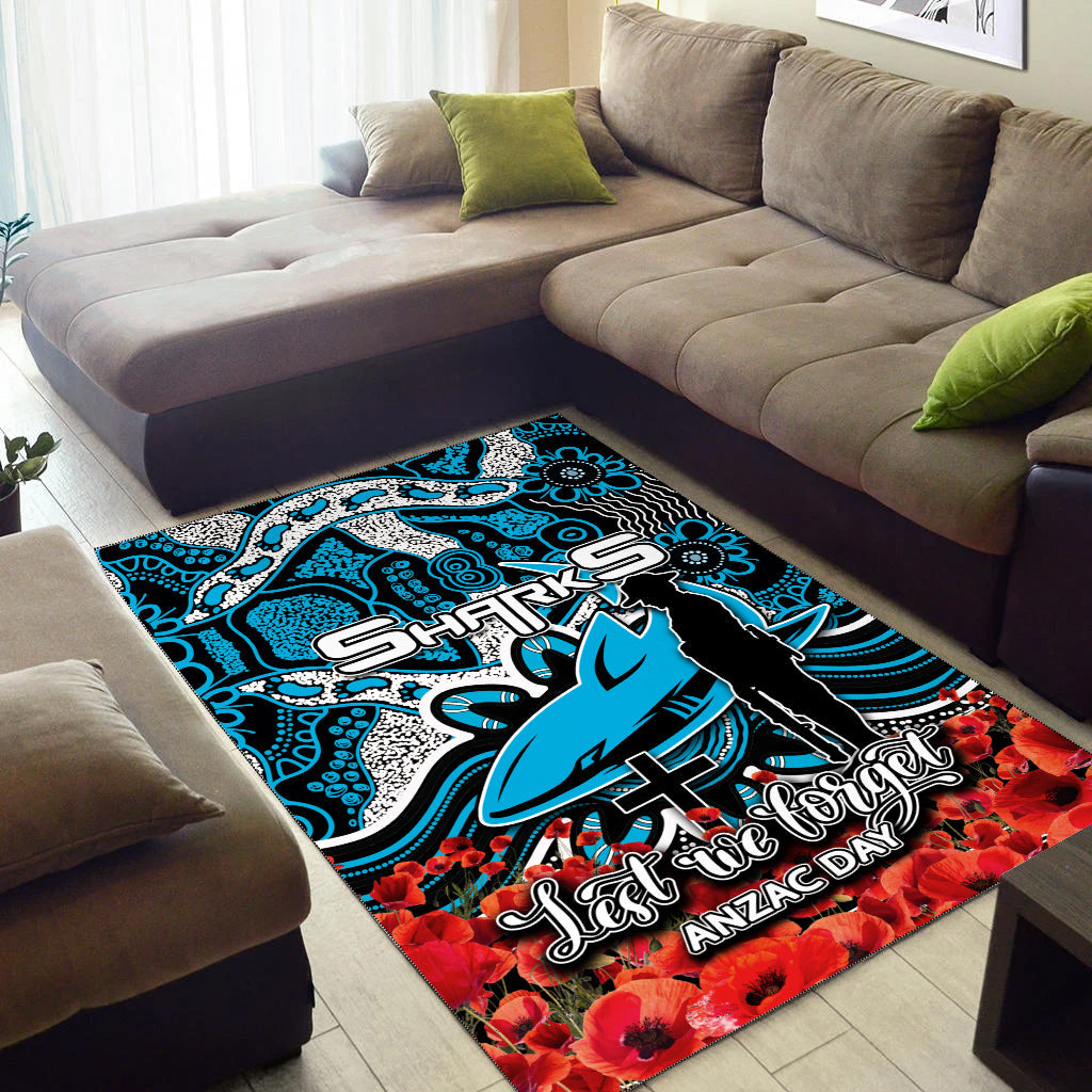 Sharks Area Rug ANZAC Day Poppy Flowers With Aboriginal - Vibe Hoodie Shop