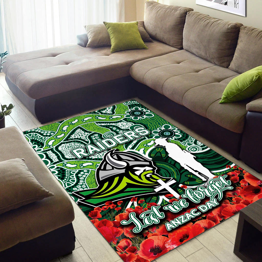 Raiders Area Rug ANZAC Day Poppy Flowers With Aboriginal - Vibe Hoodie Shop