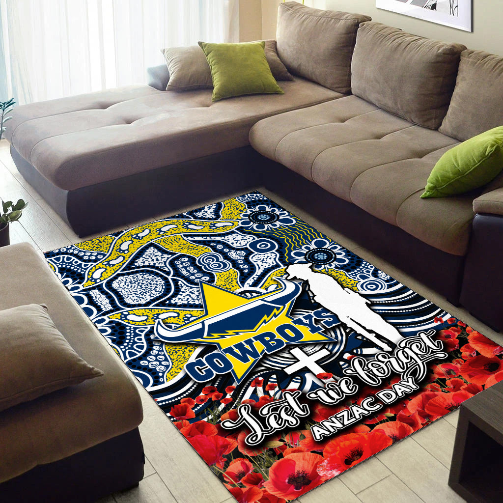 Cowboys Area Rug ANZAC Day Poppy Flowers With Aboriginal - Vibe Hoodie Shop