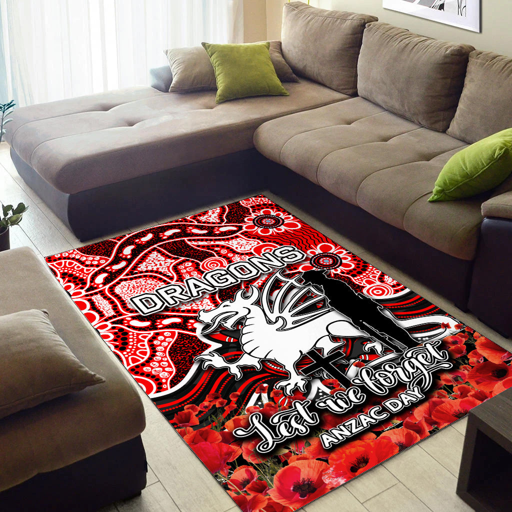 St. George Dragons Area Rug ANZAC Day Poppy Flowers With Aboriginal - Vibe Hoodie Shop