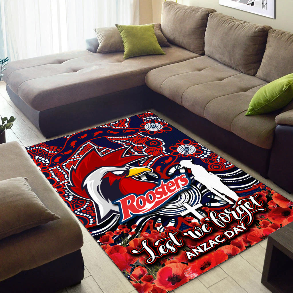 Roosters Area Rug ANZAC Day Poppy Flowers With Aboriginal - Vibe Hoodie Shop