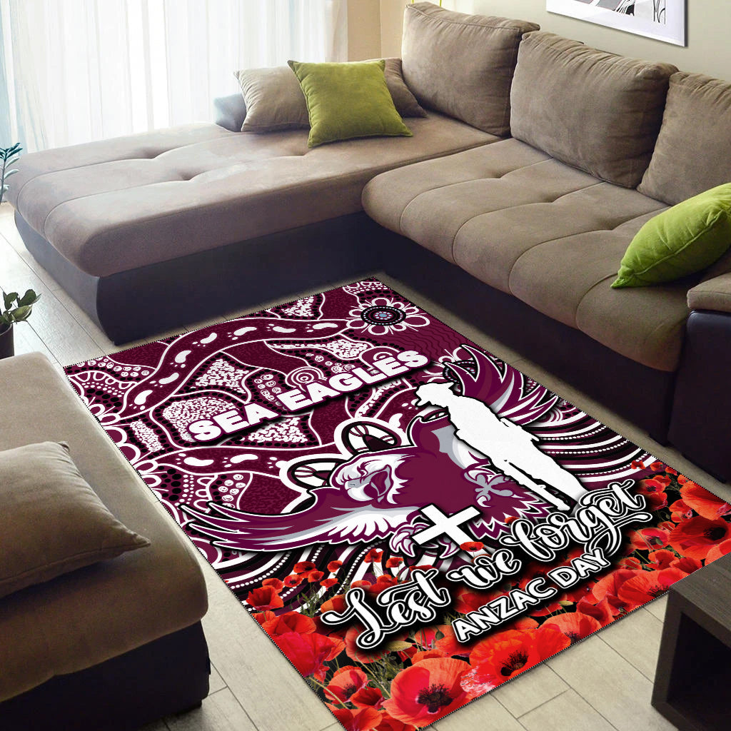 Sea Eagles Area Rug ANZAC Day Poppy Flowers With Aboriginal - Vibe Hoodie Shop