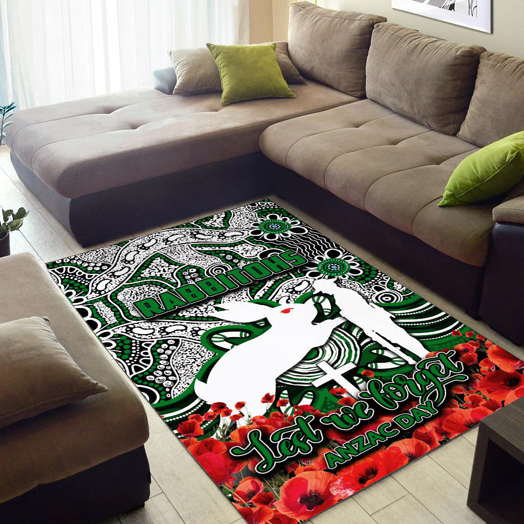 Rabbitohs Area Rug ANZAC Day Poppy Flowers With Aboriginal - Vibe Hoodie Shop