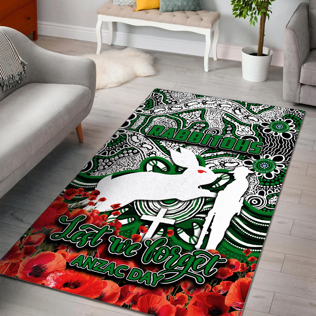 Rabbitohs Area Rug ANZAC Day Poppy Flowers With Aboriginal - Vibe Hoodie Shop