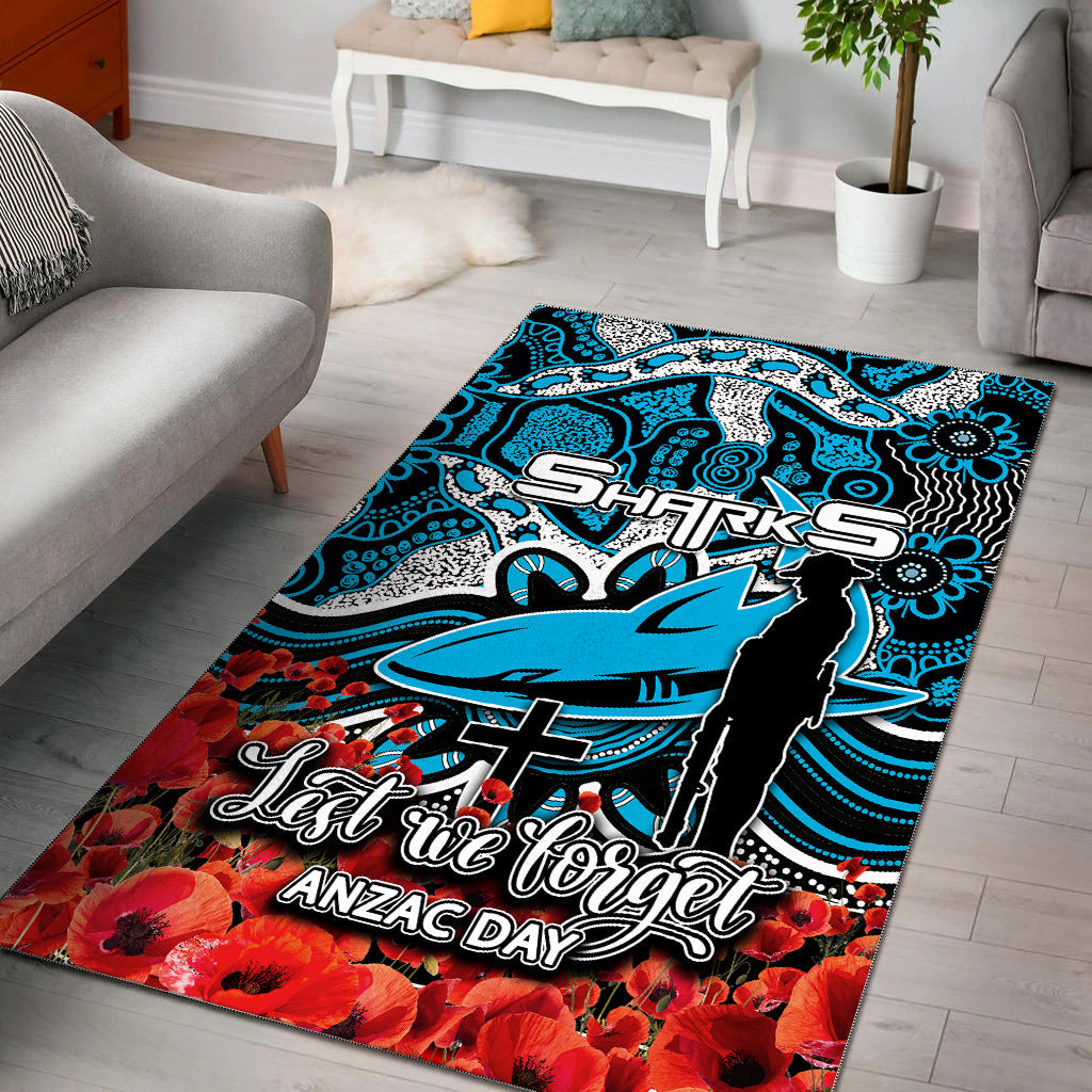 Sharks Area Rug ANZAC Day Poppy Flowers With Aboriginal - Vibe Hoodie Shop