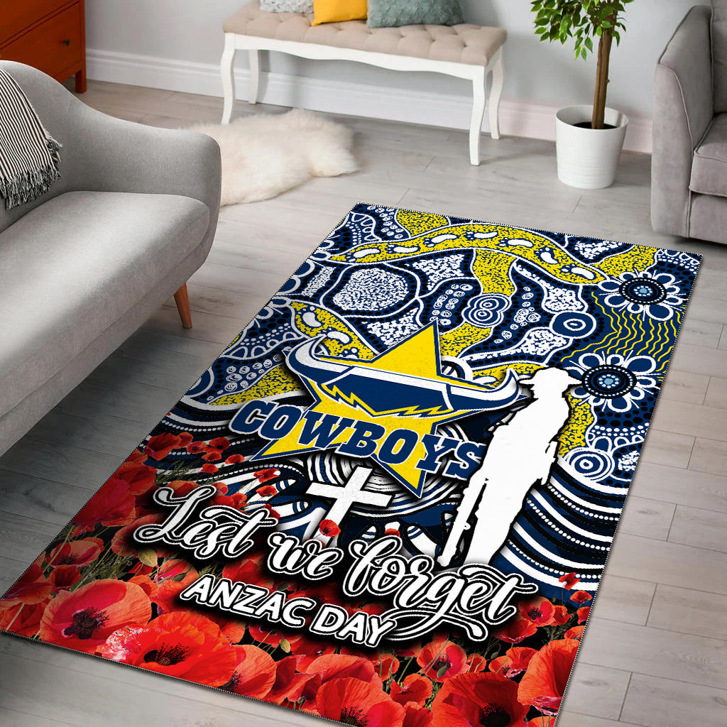 Cowboys Area Rug ANZAC Day Poppy Flowers With Aboriginal - Vibe Hoodie Shop