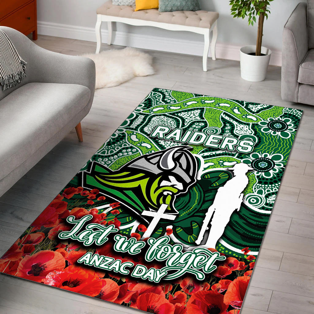 Raiders Area Rug ANZAC Day Poppy Flowers With Aboriginal - Vibe Hoodie Shop