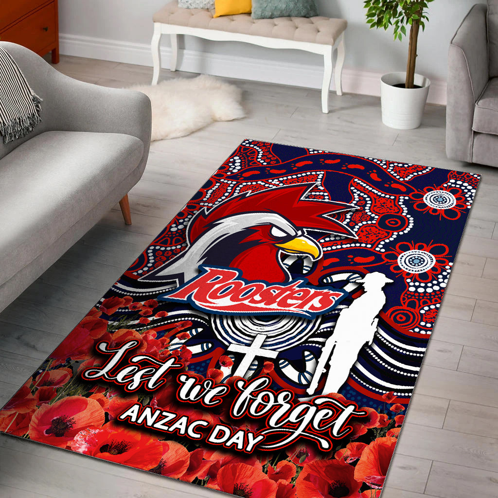 Roosters Area Rug ANZAC Day Poppy Flowers With Aboriginal - Vibe Hoodie Shop