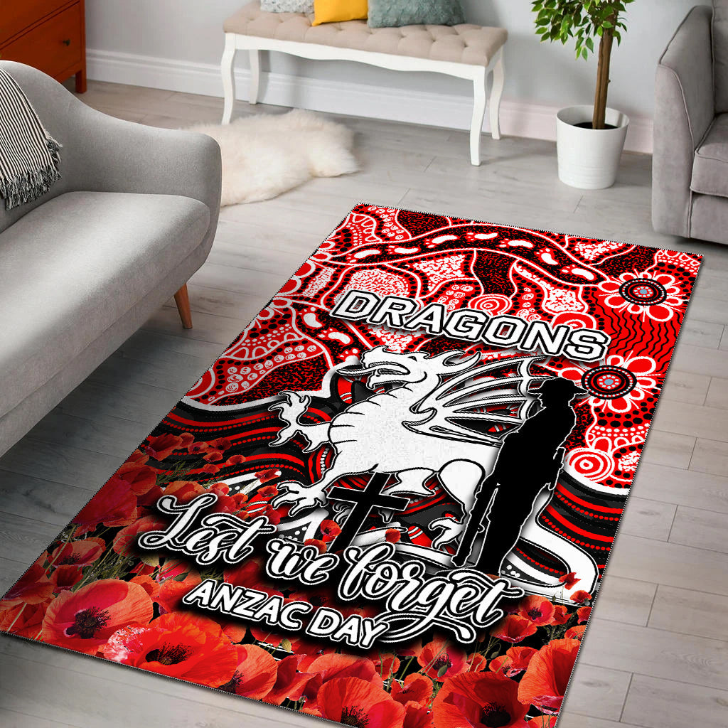 St. George Dragons Area Rug ANZAC Day Poppy Flowers With Aboriginal - Vibe Hoodie Shop