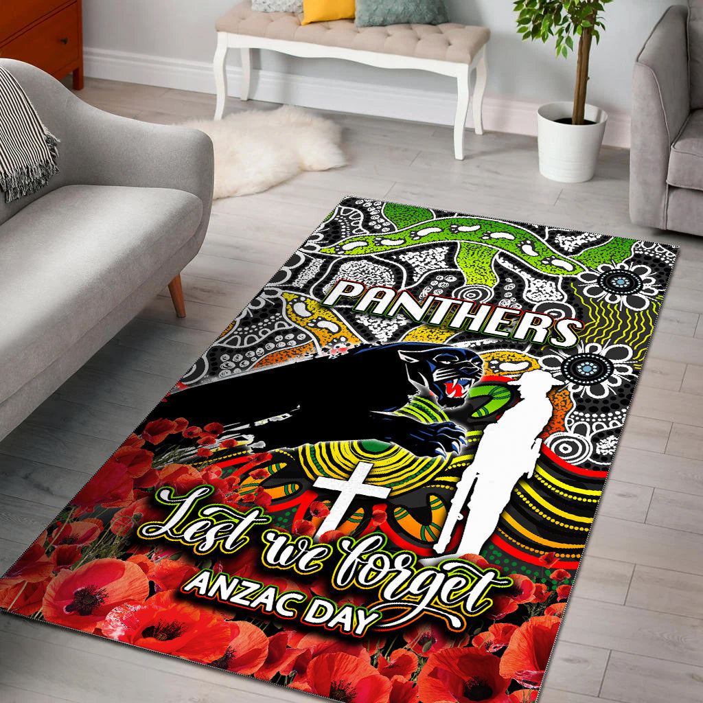 Panthers Area Rug ANZAC Day Poppy Flowers With Aboriginal - Vibe Hoodie Shop