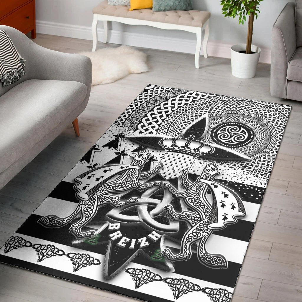 Celtic Brittany Area Rug - Brittany Flag With Stoat Ermine and Triskelion Symbols - Vibe Hoodie Shop