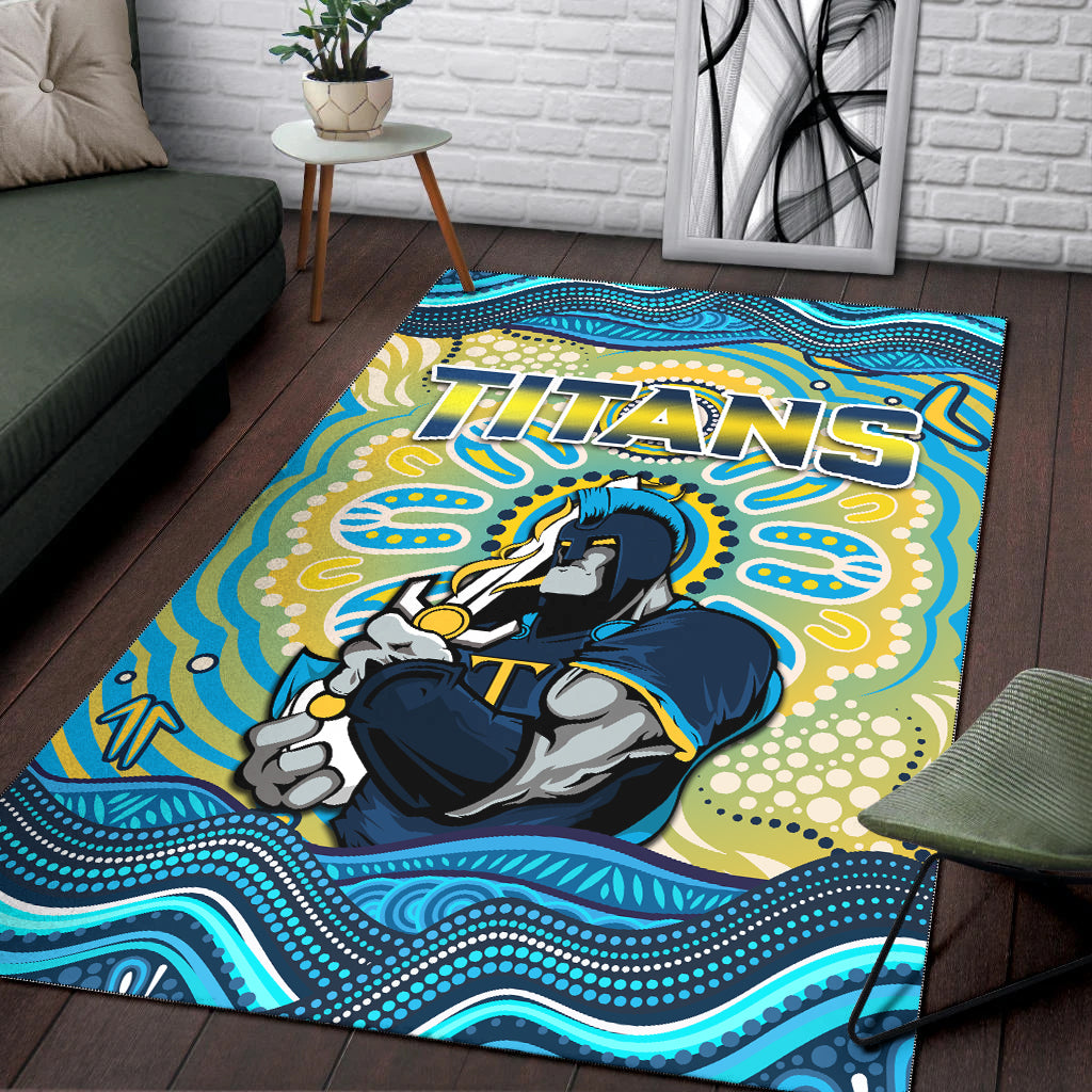 Titans Rugby Australia Aboriginal Gold Blue Area Rug - - Vibe Hoodie Shop