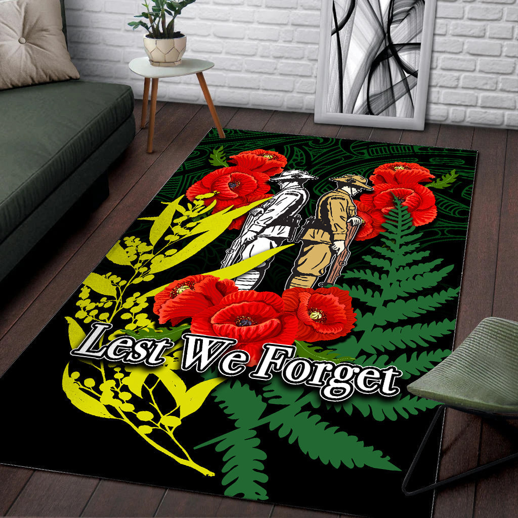 ANZAC Day Area Rug Maori Patterns Green Color - Vibe Hoodie Shop