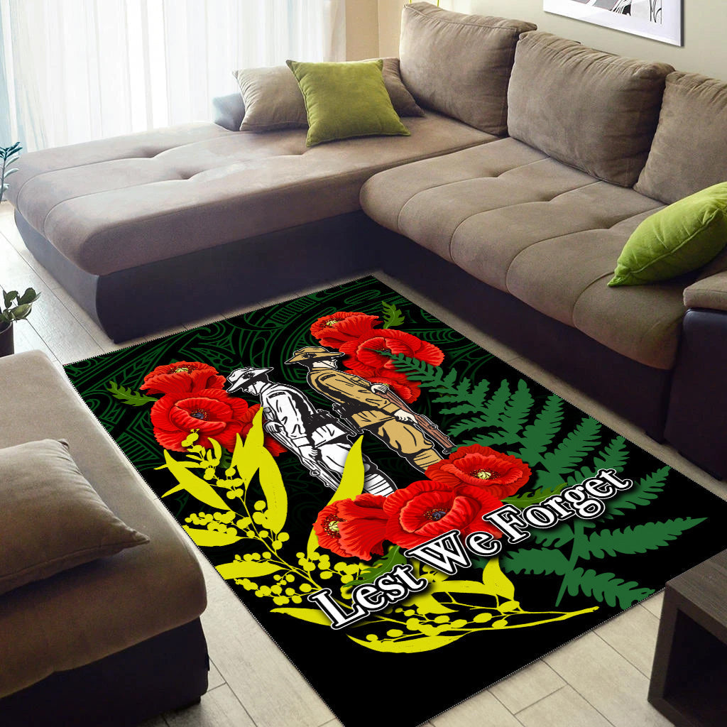 ANZAC Day Area Rug Maori Patterns Green Color - Vibe Hoodie Shop