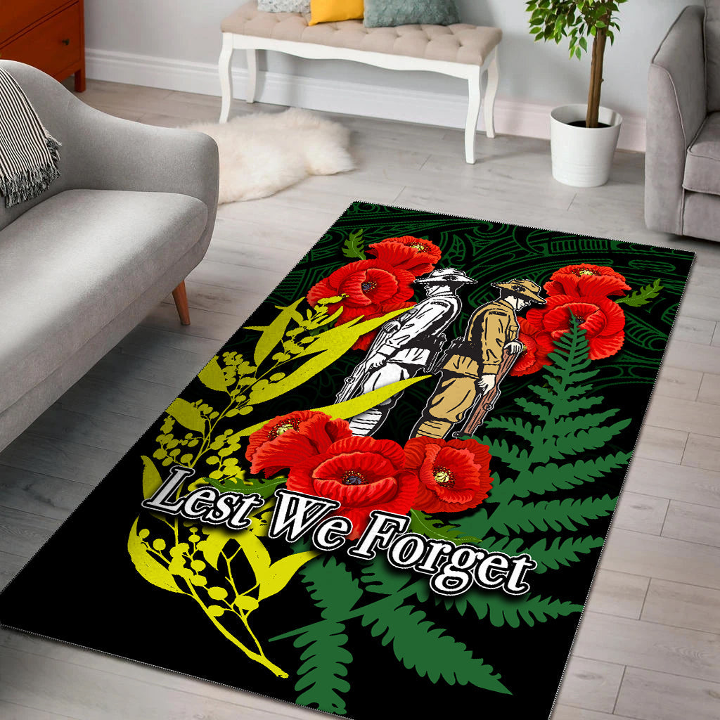 ANZAC Day Area Rug Maori Patterns Green Color - Vibe Hoodie Shop