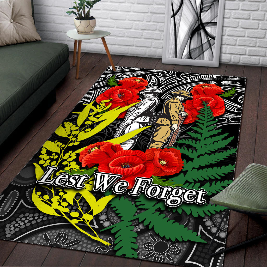 ANZAC Day Area Rug Maori Patterns White Color - Vibe Hoodie Shop