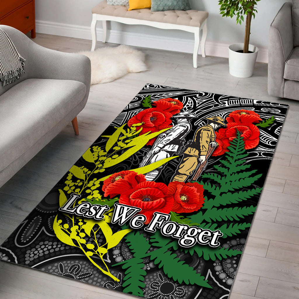 ANZAC Day Area Rug Maori Patterns White Color - Vibe Hoodie Shop