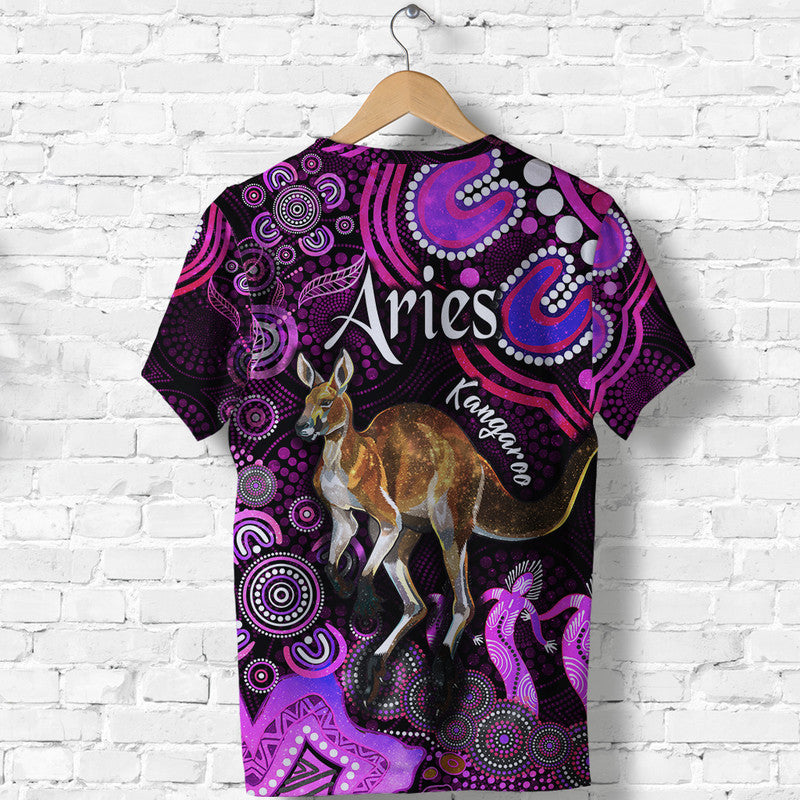Australian Astrology T Shirt Aries Kangaroo Zodiac Aboriginal Vibes - Pink - Vibe Hoodie Shop