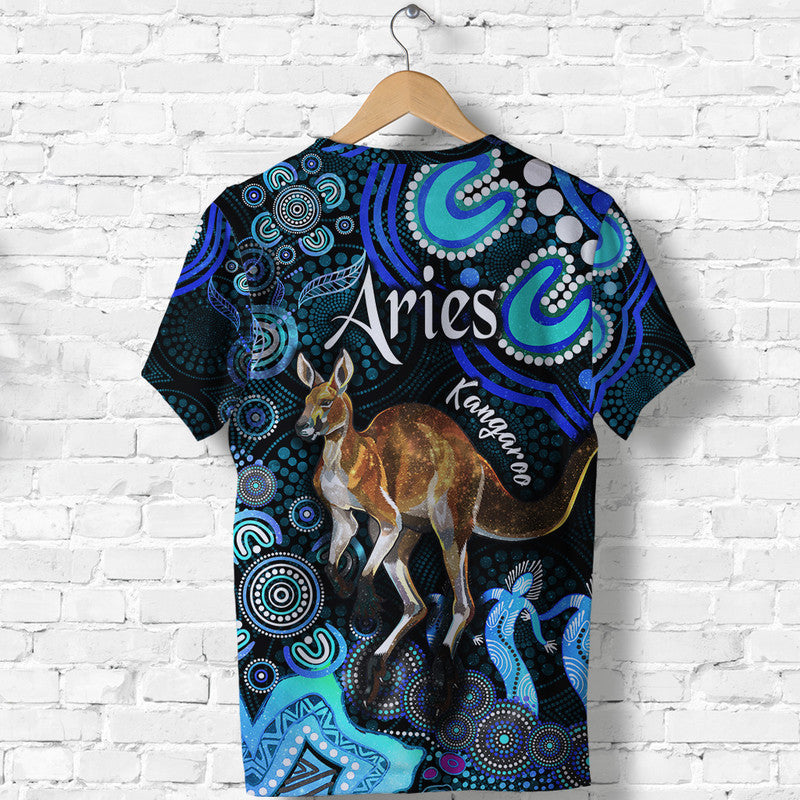 Australian Astrology T Shirt Aries Kangaroo Zodiac Aboriginal Vibes - Blue - Vibe Hoodie Shop