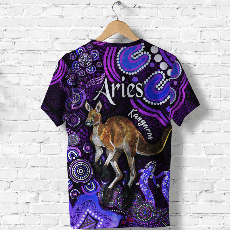 Australian Astrology T Shirt Aries Kangaroo Zodiac Aboriginal Vibes - Purple - Vibe Hoodie Shop